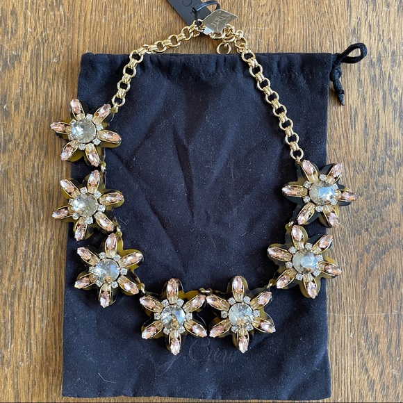 J Crew Petal Burst Tortoise Flower Pink Rhinestone Crystal Statement Necklace - Picture 5 of 12